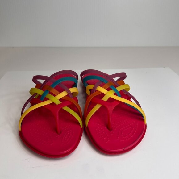 Crocs Sandal Women 8 Flip Flop Rainbow Strap Huarache Beach Cruise Pool Core Ex - Picture 2 of 12